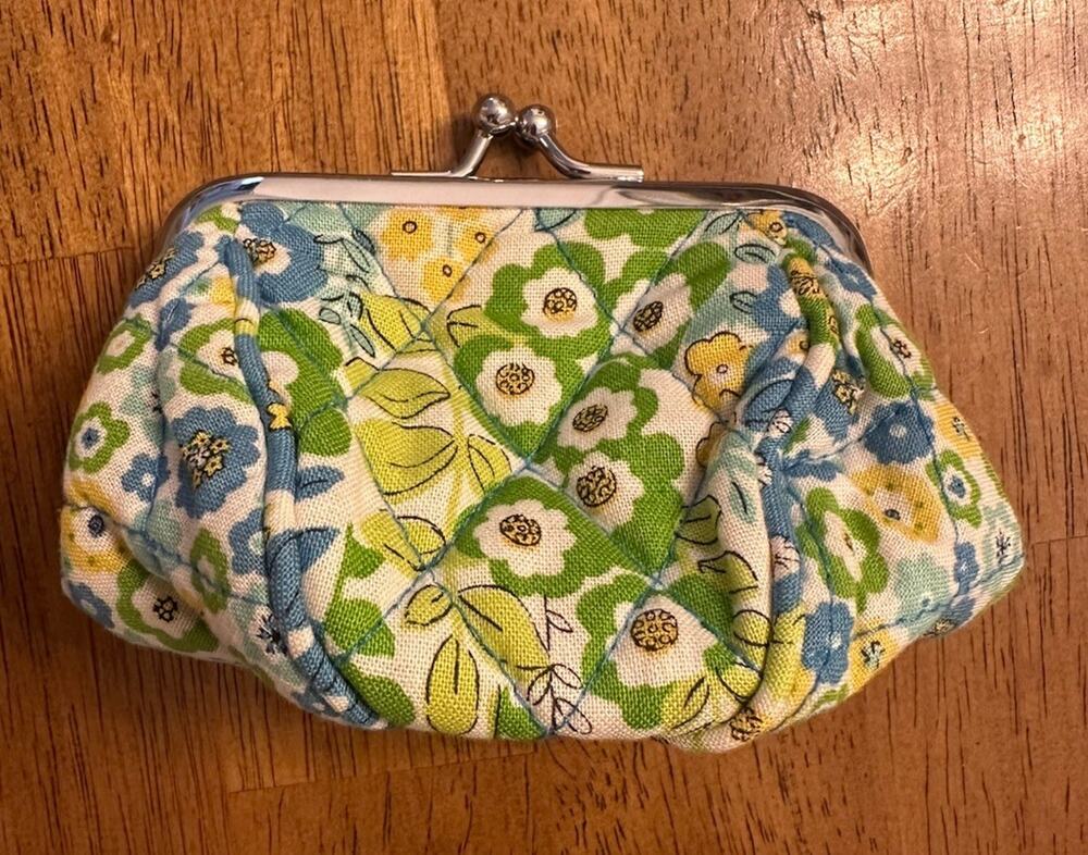 Vera Bradley "English Meadow" Petite Pouch Coin Purse Kiss Lock Retired Blue